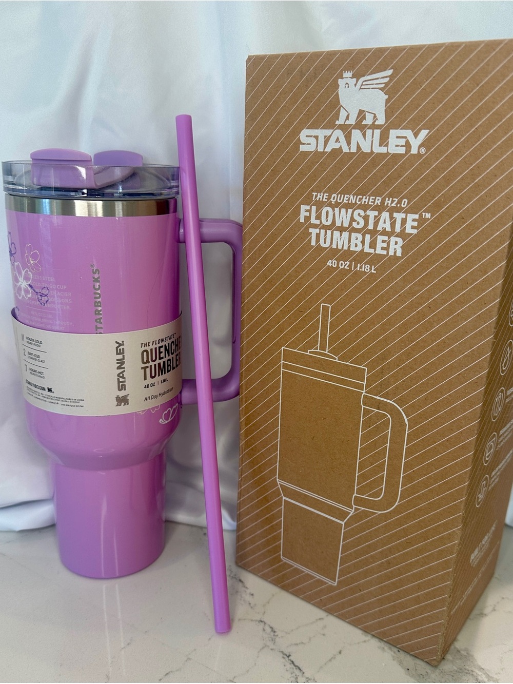 Rare Starbucks x Stanley Pink Purple Floral Tumbler 40oz